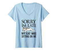 Femme Désolé, Je suis en Retard, Mon Chat était Assis sur Moi T-Shirt avec Col en V