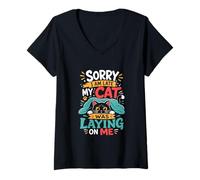 Femme Désolé, Je suis en Retard, Mon Chat était couché sur Moi, C'est drôle T-Shirt avec Col en V