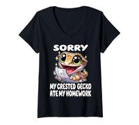 Femme Désolé, Mon Gecko à crête a mangé Mes devoirs drôles T-Shirt avec Col en V
