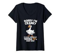 Femme Désolée, je suis grincheuse dans Going Through My Terrible 70's Goose T-Shirt avec Col en V