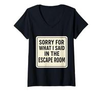 Femme Désolée pour ce Que J'Ai Dit dans la Blague Amusante de The Escape Room Lover T-Shirt avec Col en V