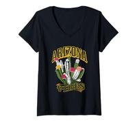 Femme Dessin à la Main Cactus Fleurs Graphique Desert Vibes Arizona Voyage T-Shirt avec Col en V