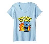 Femme Dessin animé Amusant de Chat Too Cool to Care T-Shirt avec Col en V