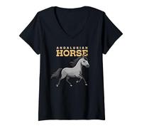 Femme Dessin animé Andalou Cheval Ferme Amoureux des Animaux Chevaux Mignons T-Shirt avec Col en V