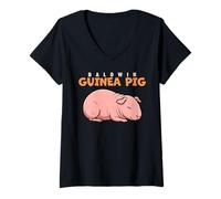 Femme Dessin animé Baldwin Cochon d'Inde Amant des Animaux Mignon Cochon d'Inde T-Shirt avec Col en V