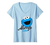Femme Dessin animé Classique Sesame Street Cookie Monster Always Cool Lol T-Shirt avec Col en V