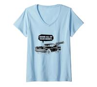 Femme Dessin animé Cool 57 Muscle Car Design : Donne-Moi Tout Ton Argent T-Shirt avec Col en V