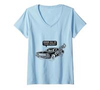 Femme Dessin animé Cool Muscle Car Design des années 70 : Donne-Moi Tout Ton Argent T-Shirt avec Col en V