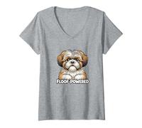 Femme Dessin animé Floof Shih Tzu Portrait T-Shirt avec Col en V