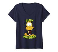 Femme Dessin animé Garfield Halloween Zombie Fun Friends T-Shirt avec Col en V