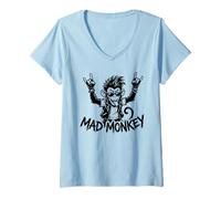 Femme Dessin animé Graphique Rebelle Mad Monkey Punk Rock T-Shirt avec Col en V