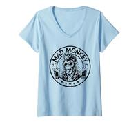 Femme Dessin animé Graphique Rebelle Mad Monkey Punk Rock T-Shirt avec Col en V