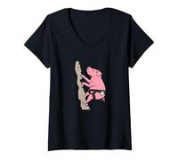 Femme Dessin animé grimpeur de Cochon drôle | Animal Mignon en Bloc T-Shirt avec Col en V