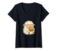 Femme Dessin animé Hamburger Mouton Moelleux T-Shirt avec Col en V