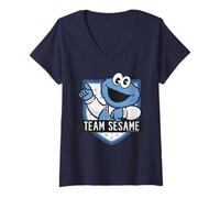 Femme Dessin animé Universitaire Cookie Monster de l'escouade de Sesame Street T-Shirt avec Col en V