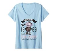 Femme Dessin animé Universitaire Sesame Street Squad Count Baseball Champion T-Shirt avec Col en V