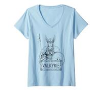 Femme Dessin au Trait Minimaliste Nordique de la guerrière Viking Valkyrie T-Shirt avec Col en V