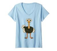 Femme Dessin d'autruche drôle de Dessin animé Oiseau Art T-Shirt avec Col en V