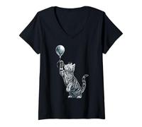 Femme Dessin de Chat américain à Poil Court Tenant Un Ballon T-Shirt avec Col en V