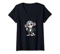 Femme Dessin de dessin animé singe triste aux gros yeux T-Shirt avec Col en V