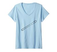 Femme Dessin de flûte Amoureux de la flûte Aérophone T-Shirt avec Col en V