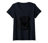 Femme Dessin de ligne élégant carlin | Carlin Dog Lover Art T-Shirt avec Col en V