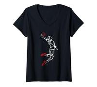 Femme Dessin du Joueur de Basket-Ball Slam Dunk T-Shirt avec Col en V