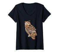 Femme Dessin d'un Hibou - Grand-duc T-Shirt avec Col en V