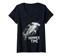 Femme Dessin en Forme de Requin Hammer Time T-Shirt avec Col en V