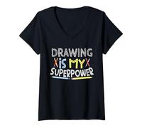 Femme Dessin est ma Superpuissance Illustrator Illustration T-Shirt avec Col en V