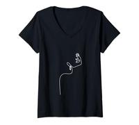 Femme Dessin esthétique minimaliste visage de femme abstrait ligne art T-Shirt avec Col en V