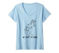 Femme Dessin Grenouille à l'aube T-Shirt avec Col en V