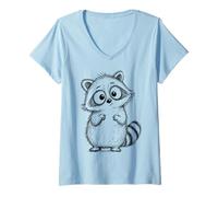 Femme Dessin Mignon Raton Laveur Dessin Ligne Art Dessin Main dessiné à la Main T-Shirt avec Col en V