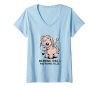Femme Dessin sentiers et Contes d'équitation Cheval Mignon Poney T-Shirt avec Col en V