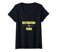 Femme Destination Paris Voyage Vacances Touriste T-Shirt avec Col en V