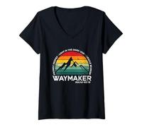 Femme Destressed Way Maker Miracle Worker Light in The Darkness T-Shirt avec Col en V