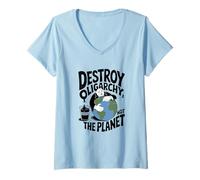 Femme Destroy the Oligarchy Not the Planet Anti Oligarchy T-Shirt avec Col en V
