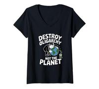Femme Destroy the Oligarchy Not the Planet Anti Oligarchy T-Shirt avec Col en V