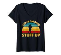 Femme Détecteur de métaux pour Creuser des Objets T-Shirt avec Col en V