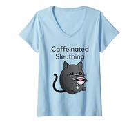Femme Détective Amateur caféiné Cozy Mystery T-Shirt avec Col en V