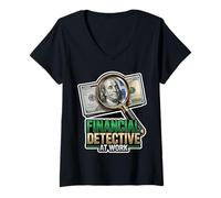 Femme Détective Financier au Travail T-Shirt avec Col en V