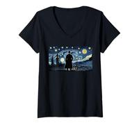 Femme Détective Sherlock Holmes London Nuit étoilée Van Gogh T-Shirt avec Col en V