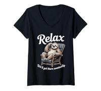 Femme Détendez-Vous, Nous y arriverons éventuellement Paresseux Lounge T-Shirt avec Col en V
