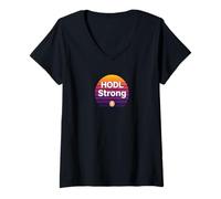 Femme Détenez Une Forte liberté de Fortune, Selon Une Pile cryptographique Bitcoin T-Shirt avec Col en V