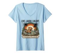 Femme Détox numérique Retro Capybara Hot Spring Relaxation T-Shirt avec Col en V