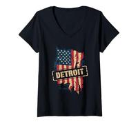 Femme Detroit T-Shirt Michigan Drapeau Américain USA 313 Rétro T-Shirt avec Col en V