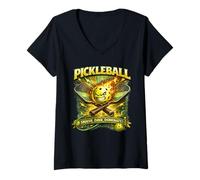 Femme Détruisez, Buvez et dominez au Pickleball ! T-Shirt avec Col en V