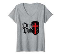 Femme Deus Vult! - Guerrier chrétien catholique du Christ T-Shirt avec Col en V