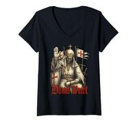 Femme Deus Vult - Roi Baudouin IV de Jérusalem - Croisés T-Shirt avec Col en V