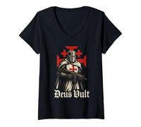 Femme Deus Vult Templar Knight - Soldat of Christ T-Shirt avec Col en V